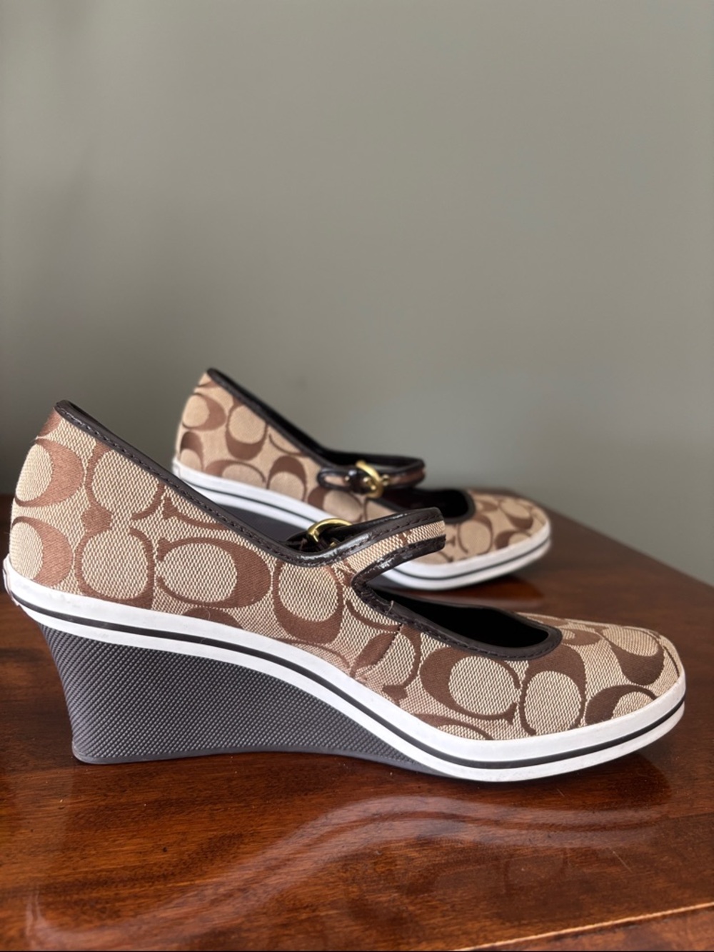 Coach Brown Signature Canvas Wedge Mary Jane - Picture 6 of 9